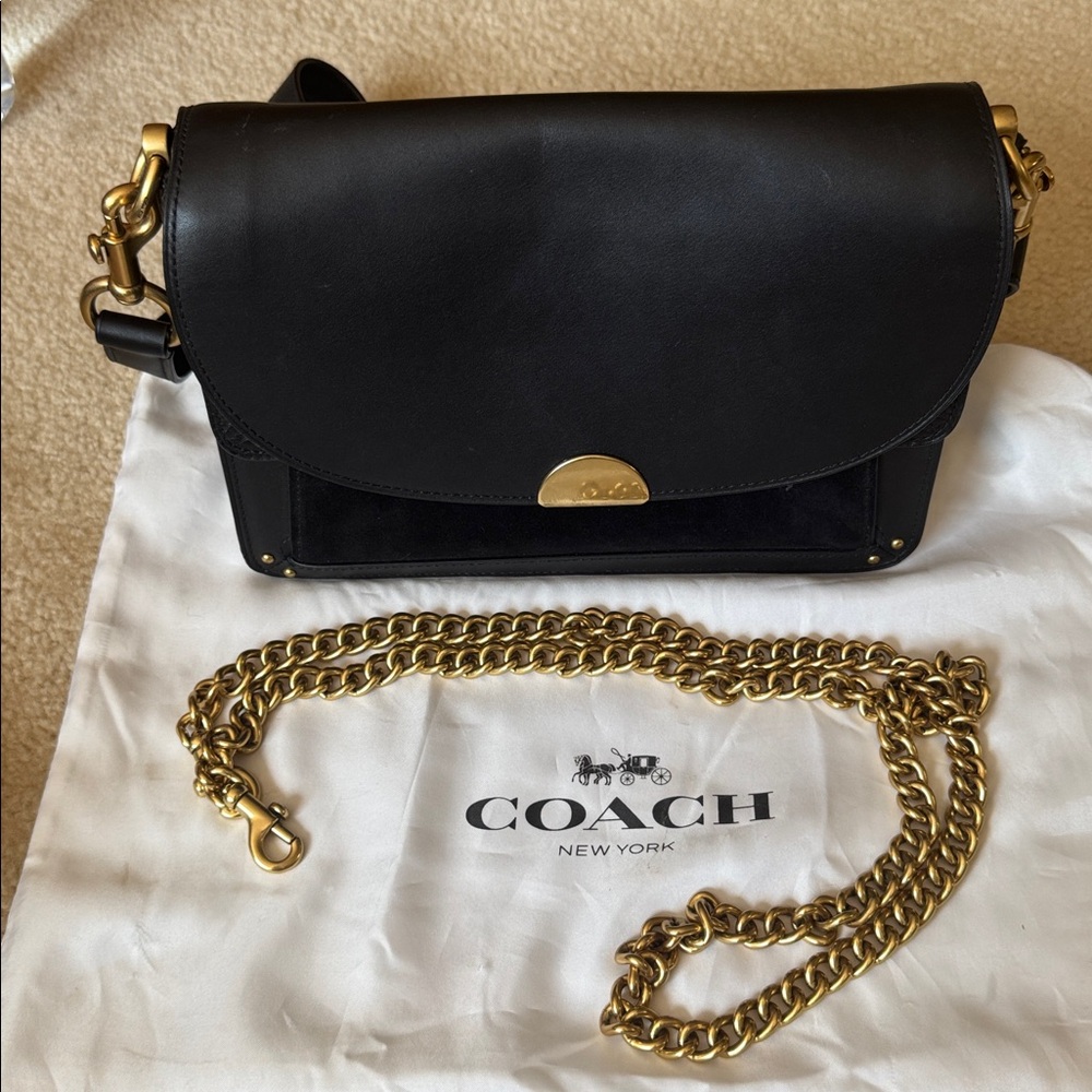 COACH Mixed Leather Dreamer Shoulder Bag Black/Gold Hardware